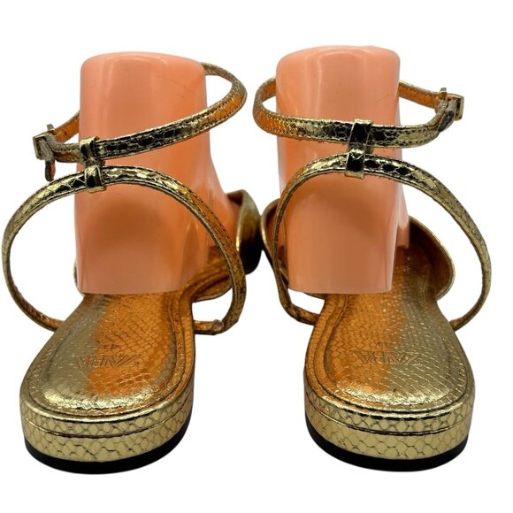 ZARA Gold Front Strap Flats Shoes Women’s Sz 41 US SZ 10 Snakeskin - Picture 8 of 13